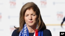 Kerolajn Kenedi, ćerka bivšeg predsednika Džona F. Kenedija, tokom ceremonije porinuća nosača aviona Džon F. Kenedi, Njuport, Virdžinija 7. decembar, 2019.(Foto: AP/Steve Helber)