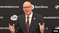 데이비드 커리 오픈 도어즈 USA 회장이 16일 워싱턴에서 열린 '2019 세계 기독교 감시 목록’을 발표하면서 북한의 열악한 인권 상황을 지적했다.
