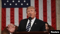 U.S. President Donald J. Trump delivers his first address to a joint session of Congress from the floor of the House of Representatives in Washington, D.C., Feb. 28, 2017.